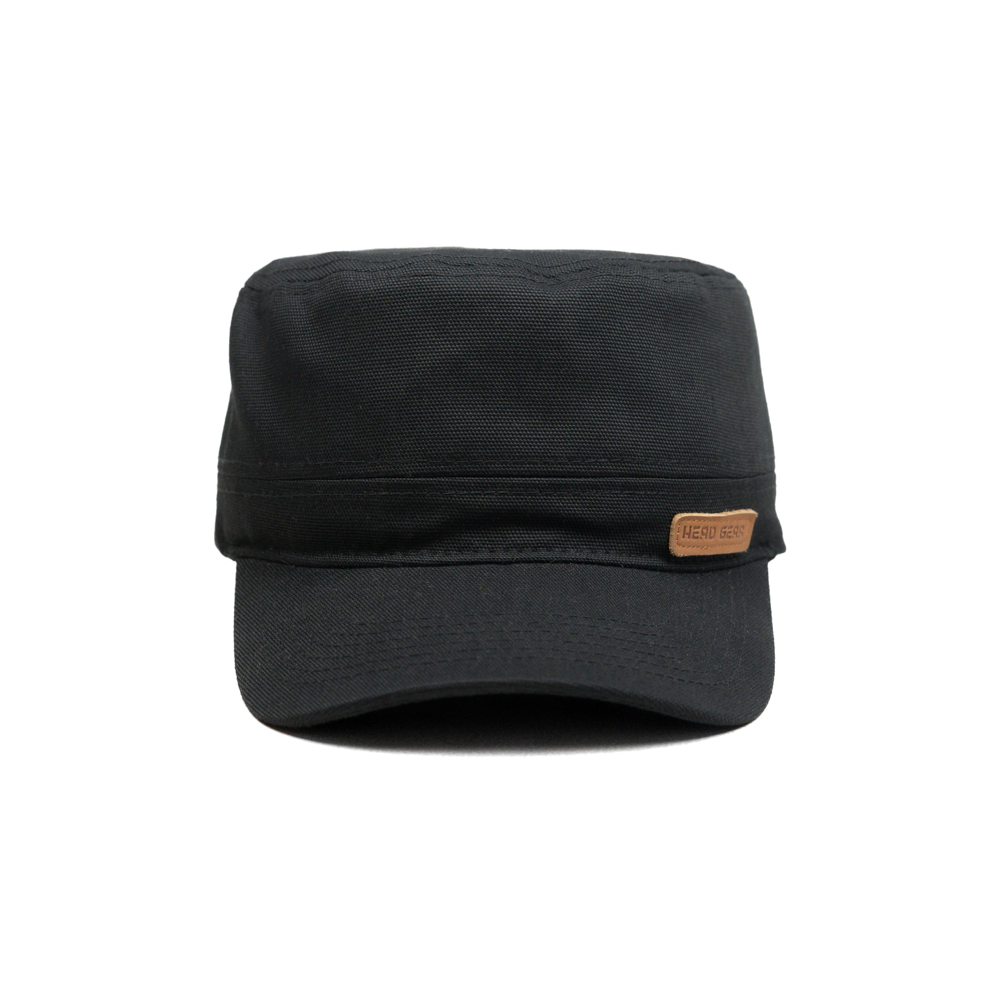 HEAD GEAR BLACK WITH LEATHER PATCH CAPTAIN'S CAP