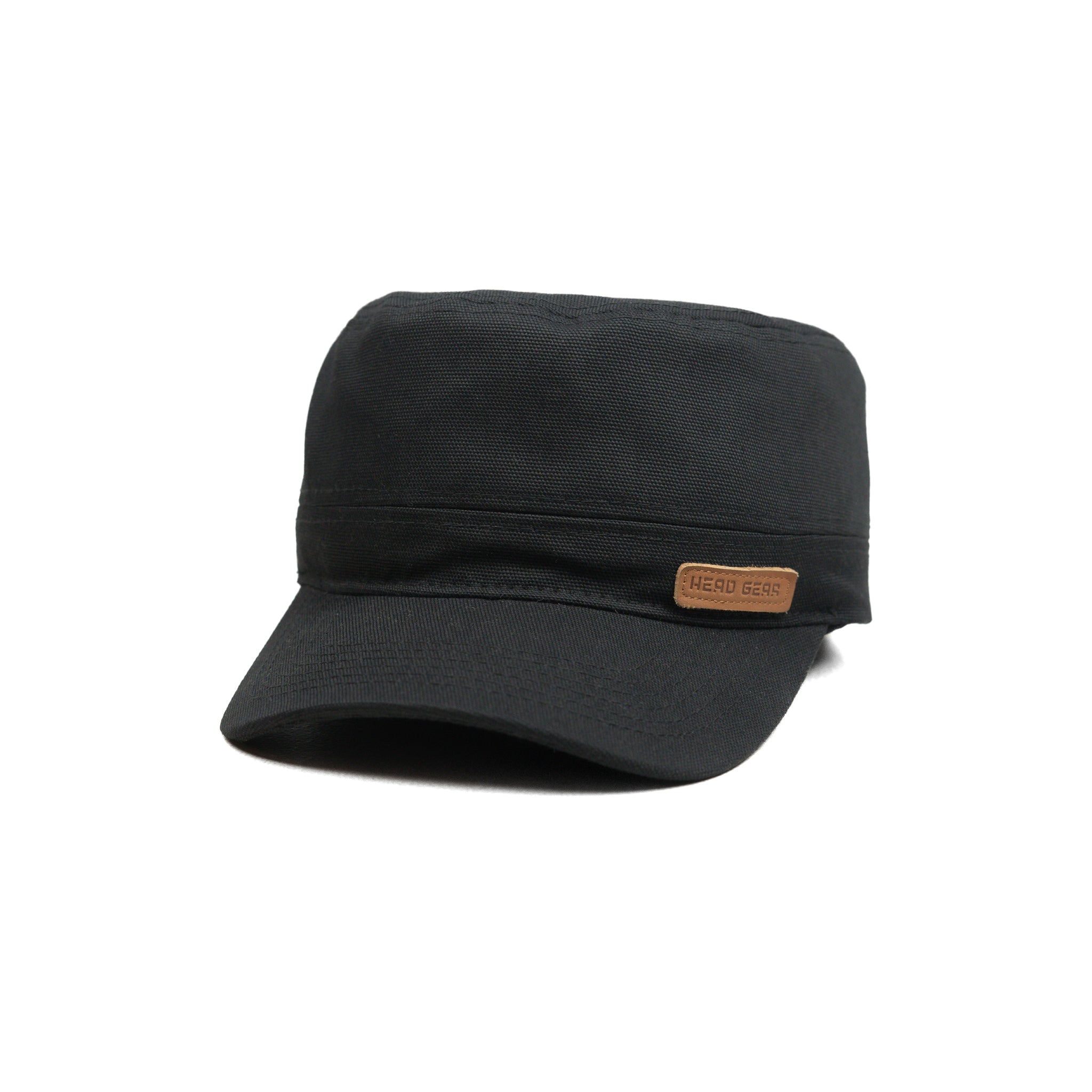 HEAD GEAR BLACK WITH LEATHER PATCH CAPTAIN'S CAP