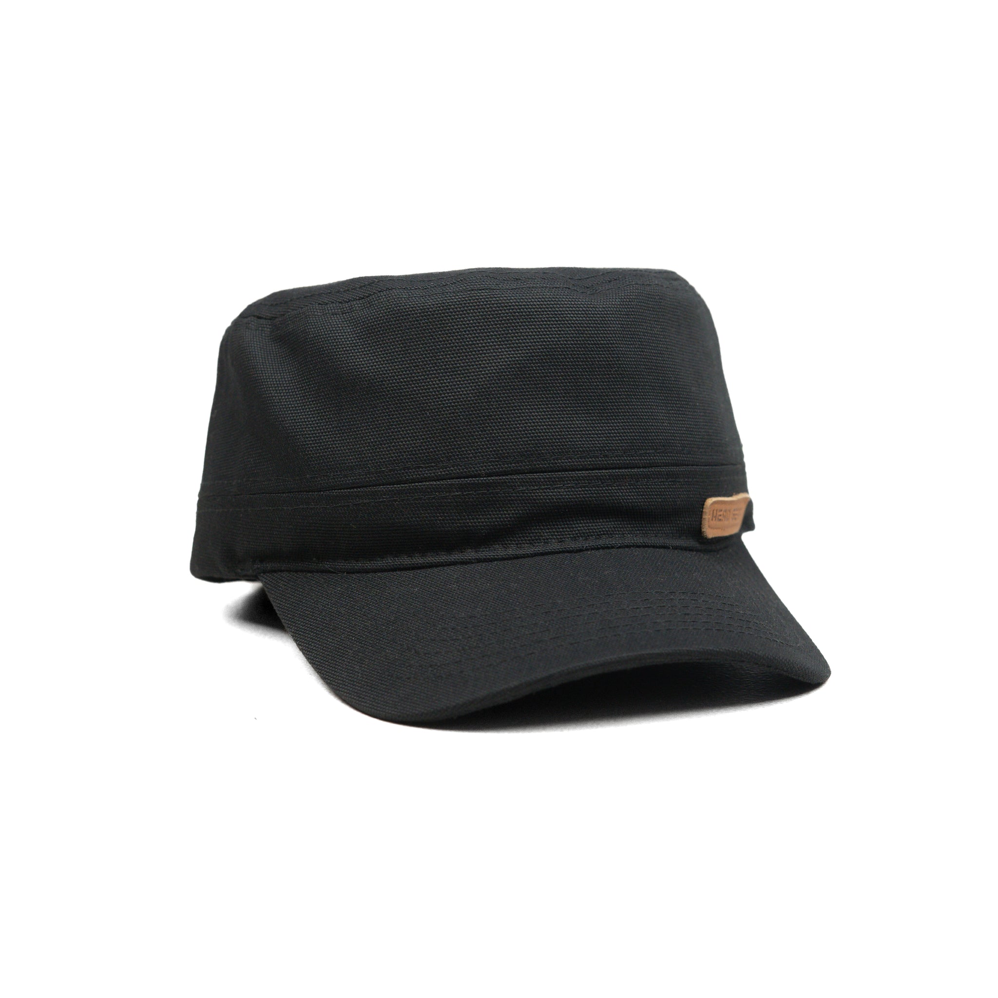 HEAD GEAR BLACK WITH LEATHER PATCH CAPTAIN'S CAP