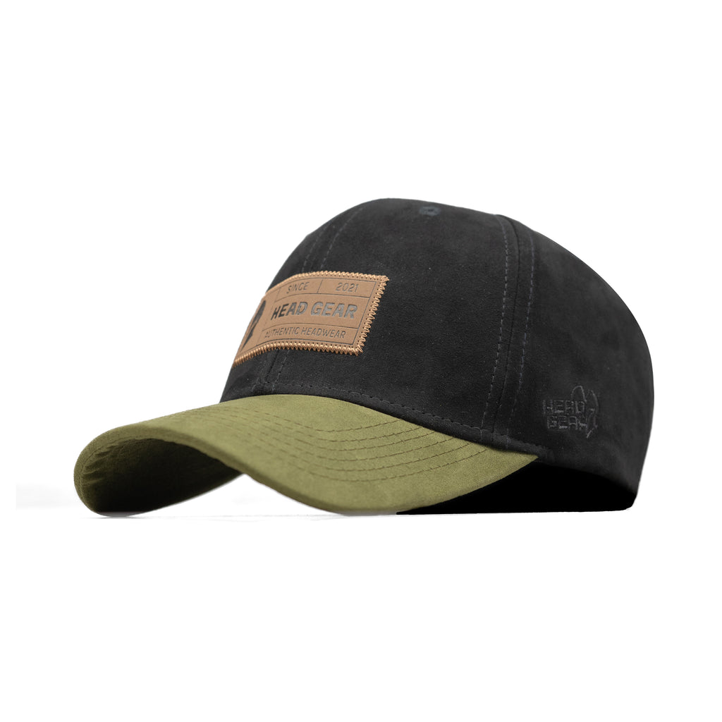 HEAD GEAR BLACK OLIVE LEATHER PATCH CAP