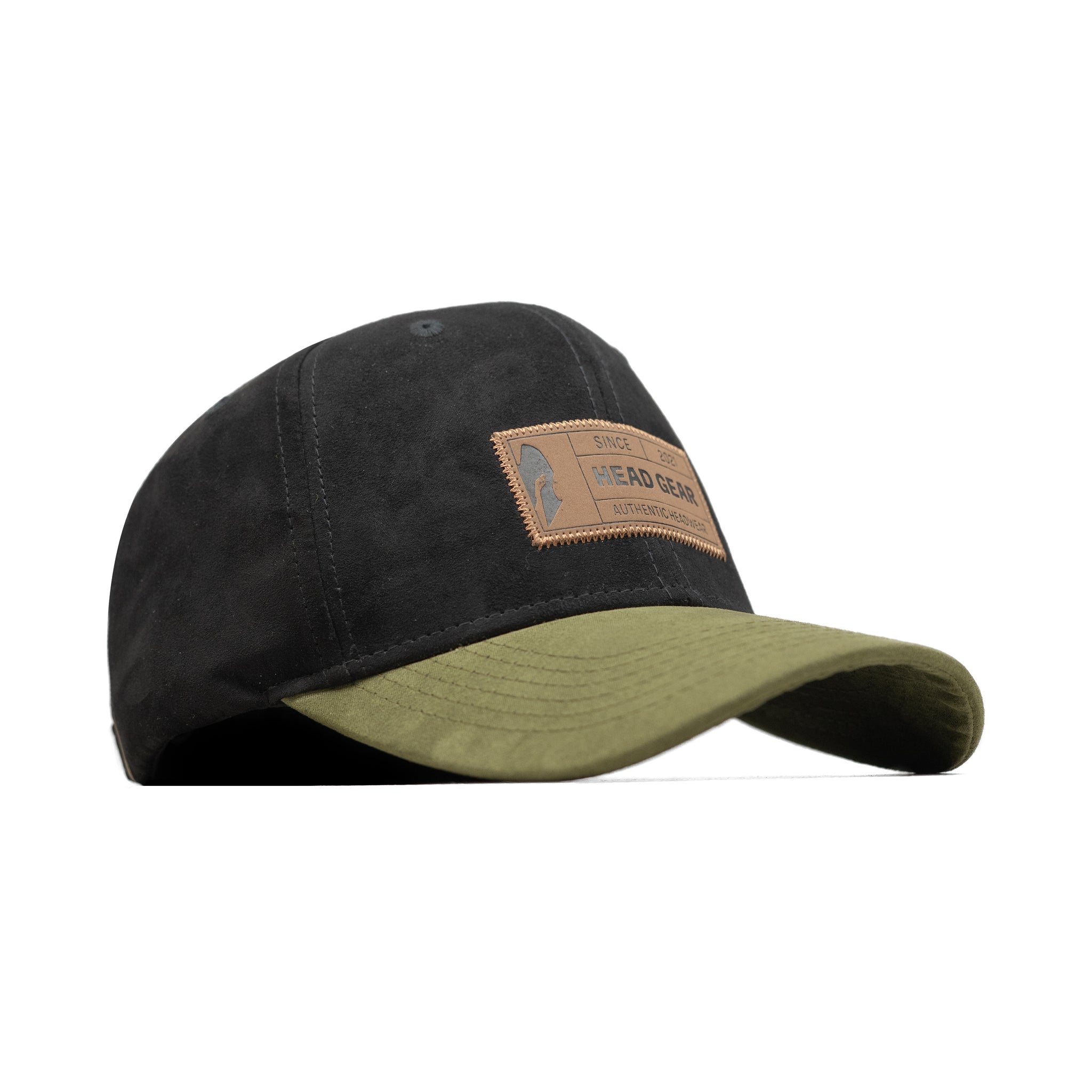 HEAD GEAR BLACK OLIVE LEATHER PATCH CAP