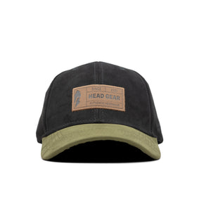 HEAD GEAR BLACK OLIVE LEATHER PATCH CAP