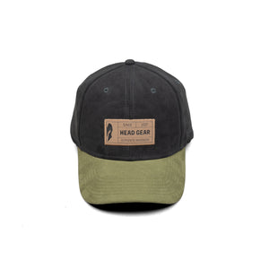 HEAD GEAR BLACK OLIVE LEATHER PATCH CAP