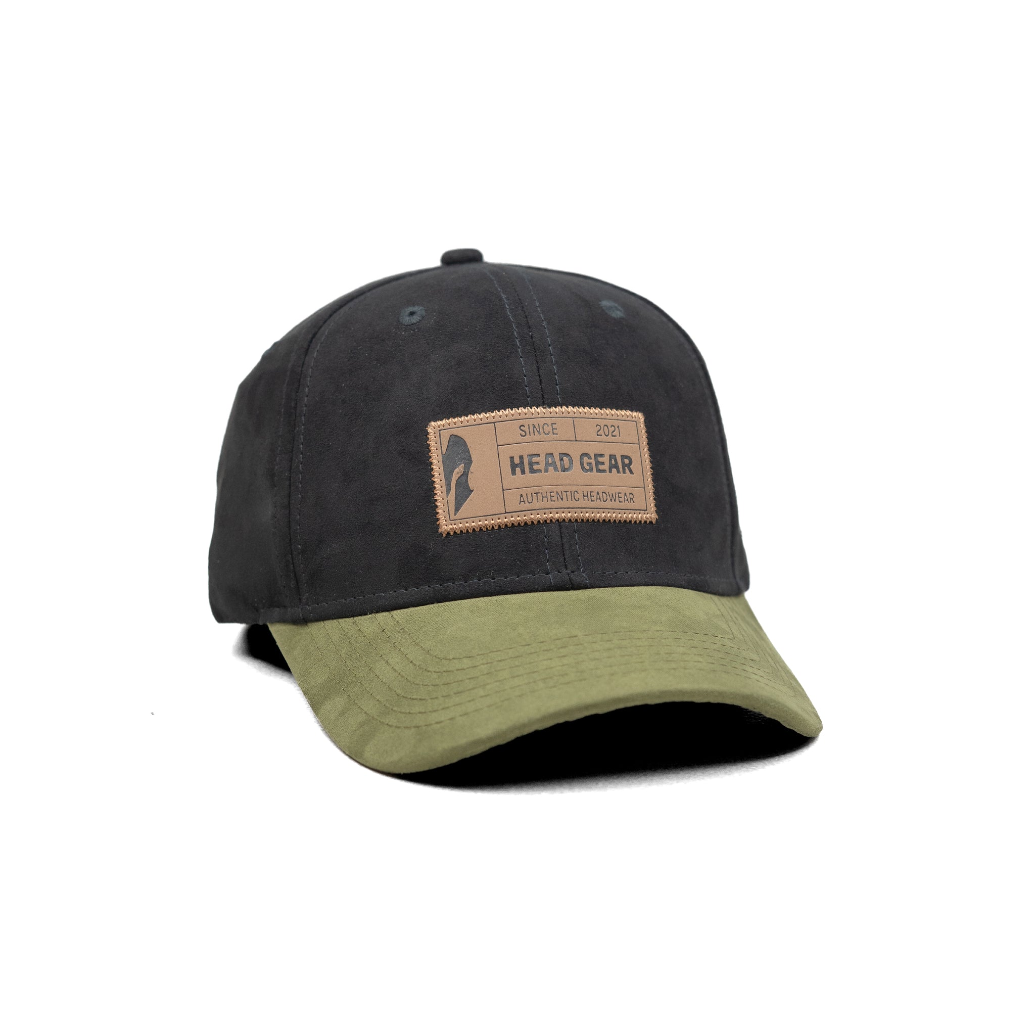 HEAD GEAR BLACK OLIVE LEATHER PATCH CAP
