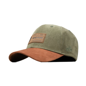 HEAD GEAR OLIVE BROWN LEATHER PATCH CAP