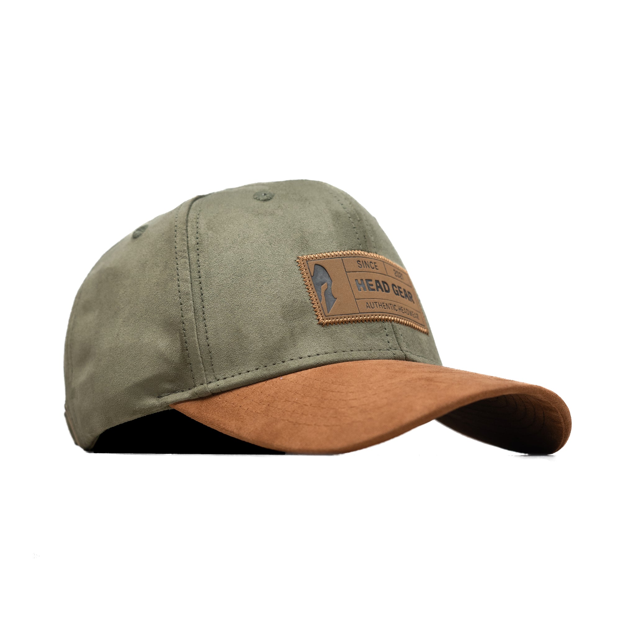 HEAD GEAR OLIVE BROWN LEATHER PATCH CAP