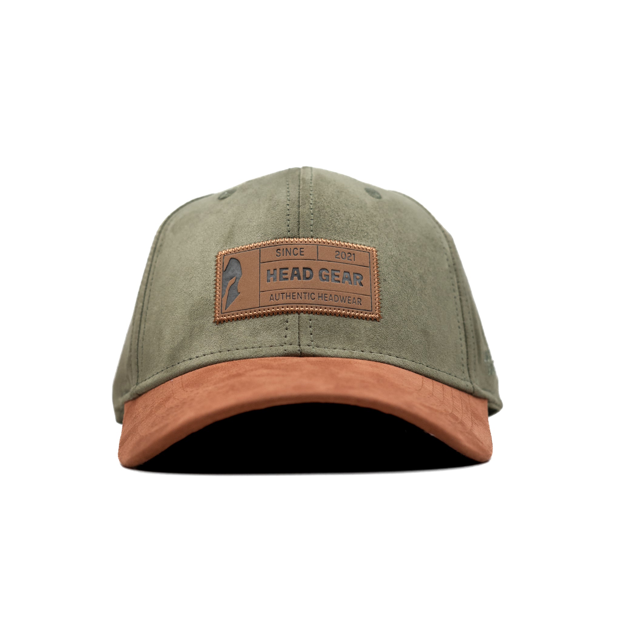 HEAD GEAR OLIVE BROWN LEATHER PATCH CAP