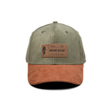 HEAD GEAR OLIVE BROWN LEATHER PATCH CAP