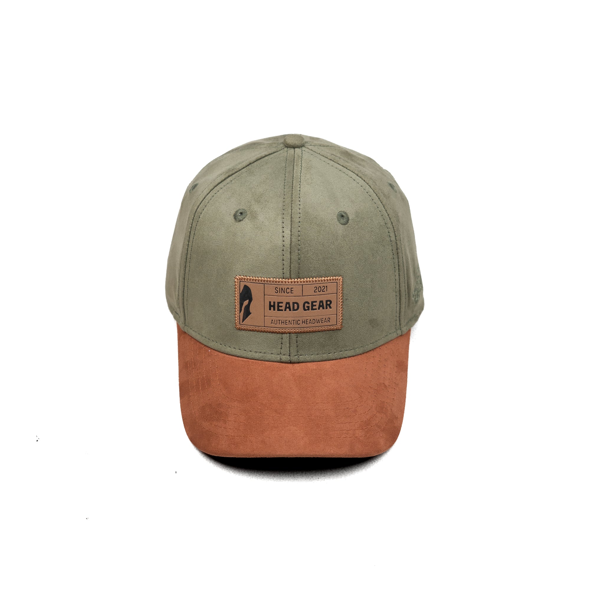 HEAD GEAR OLIVE BROWN LEATHER PATCH CAP
