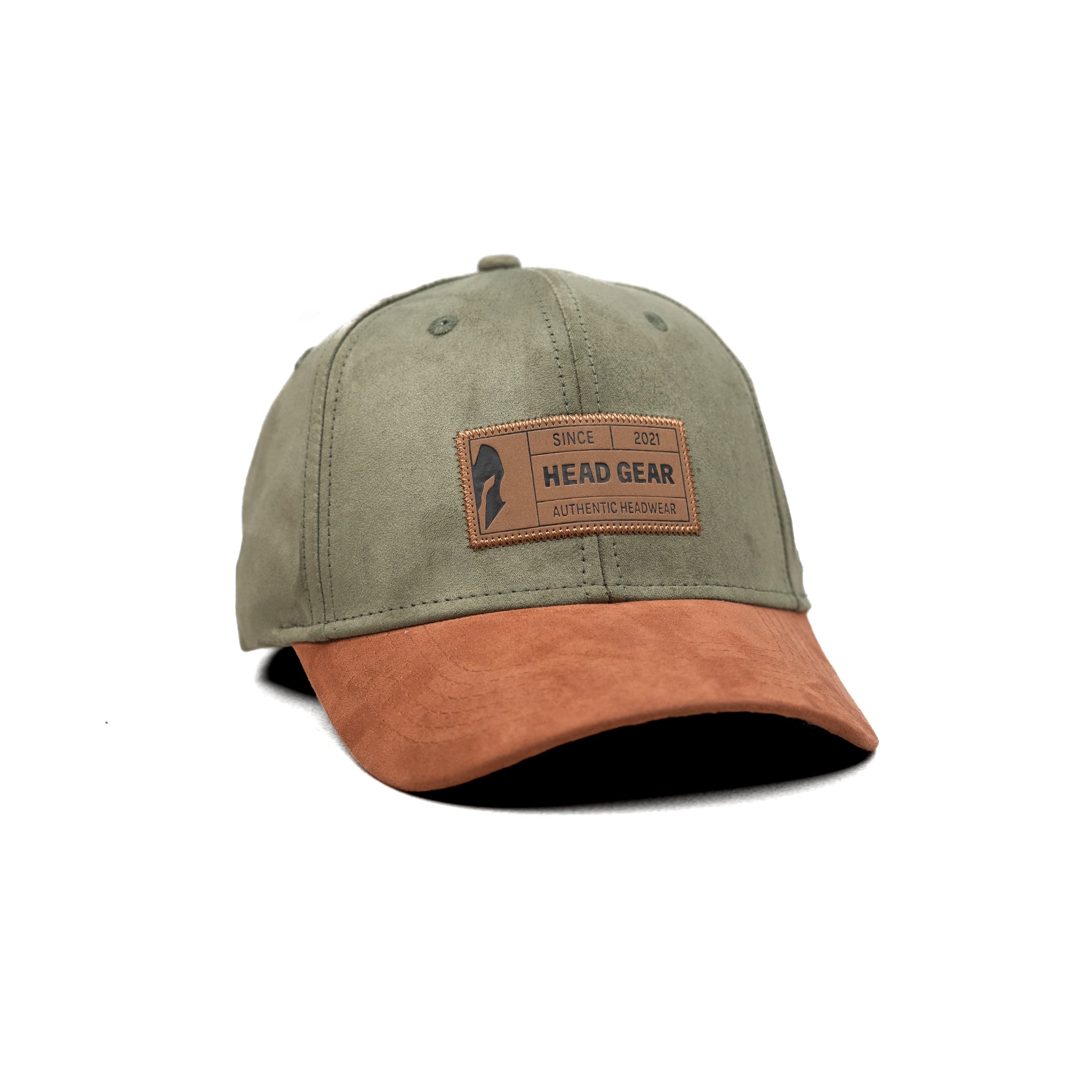 HEAD GEAR OLIVE BROWN LEATHER PATCH CAP
