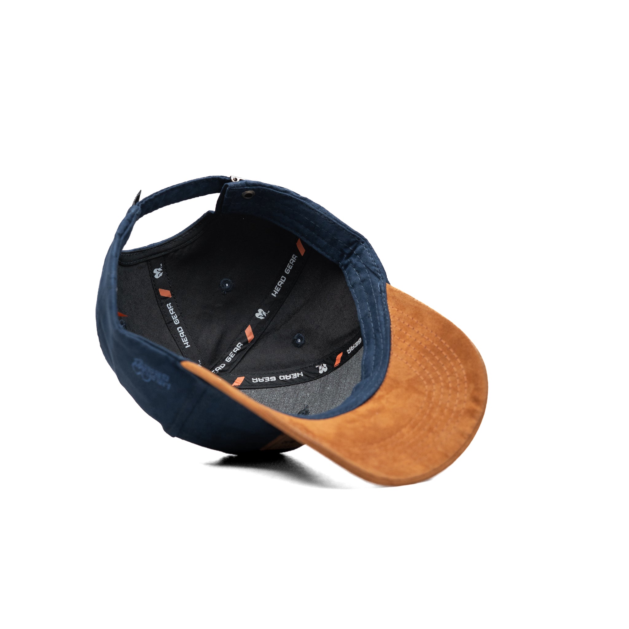 HEAD GEAR NAVY BLUE BROWN LEATHER PATCH CAP