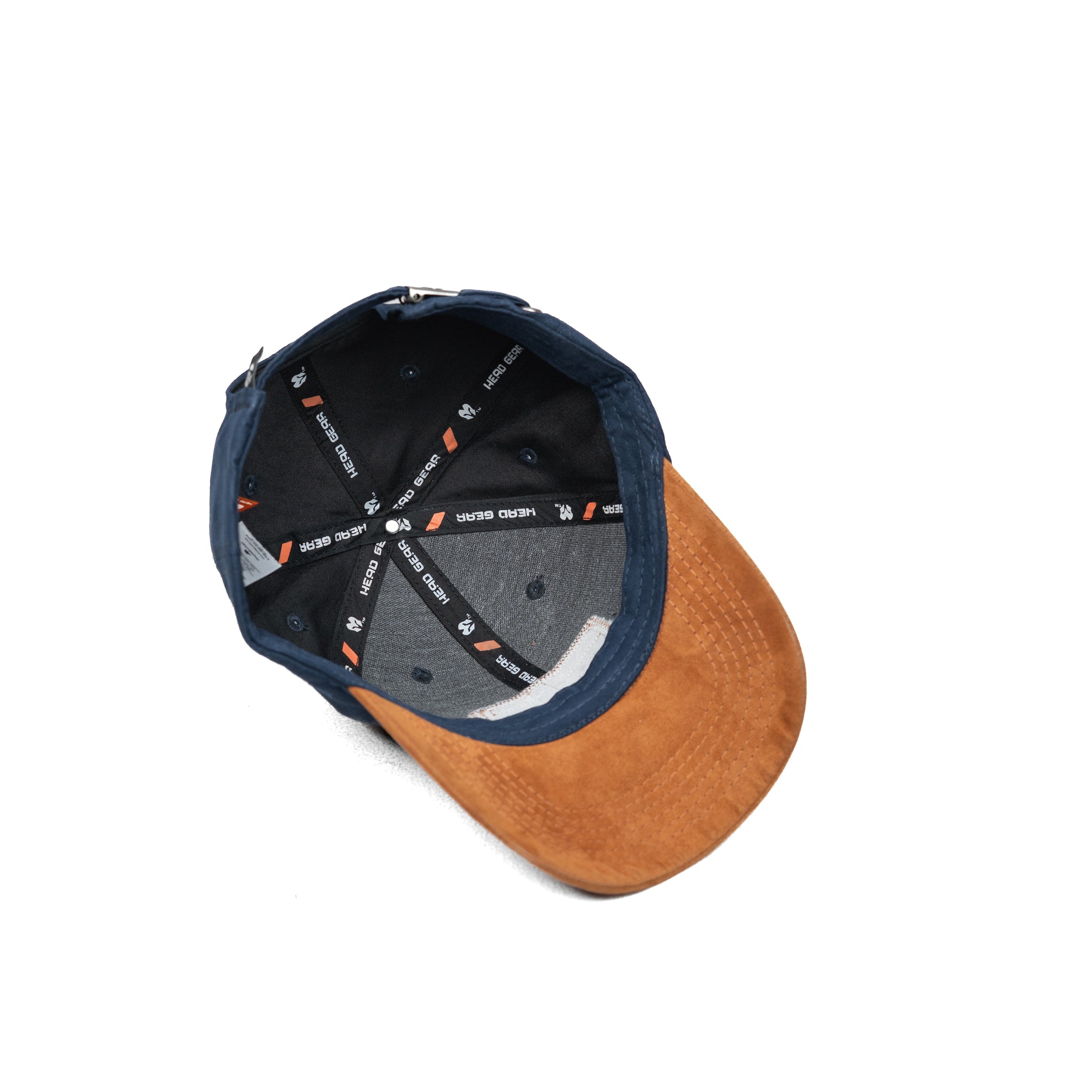 HEAD GEAR NAVY BLUE BROWN LEATHER PATCH CAP