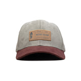 HEAD GEAR LIGHT GREY TUSCAN RED LEATHER PATCH CAP