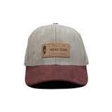 HEAD GEAR LIGHT GREY TUSCAN RED LEATHER PATCH CAP