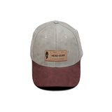 HEAD GEAR LIGHT GREY TUSCAN RED LEATHER PATCH CAP
