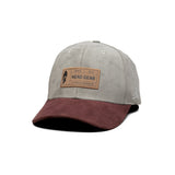 HEAD GEAR LIGHT GREY TUSCAN RED LEATHER PATCH CAP