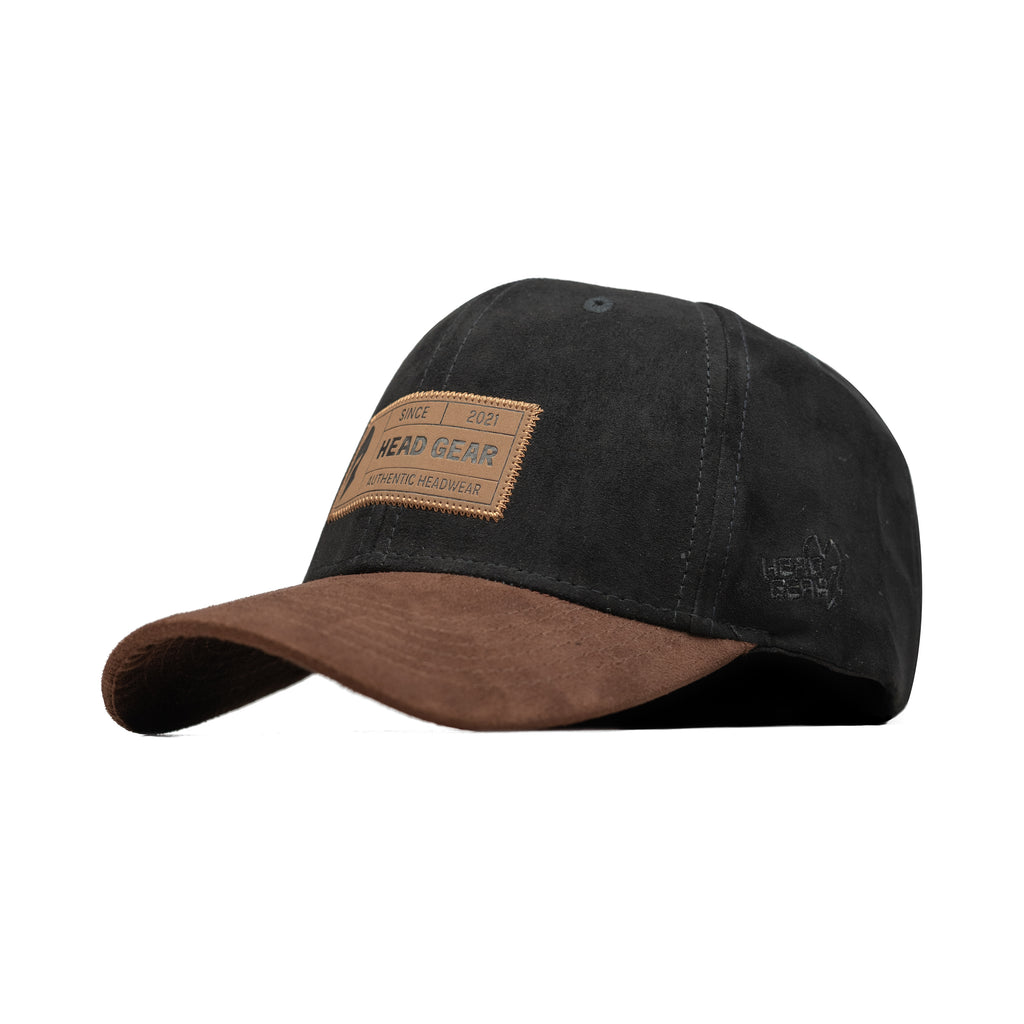 HEAD GEAR BLACK CHOCOLATE LEATHER PATCH CAP
