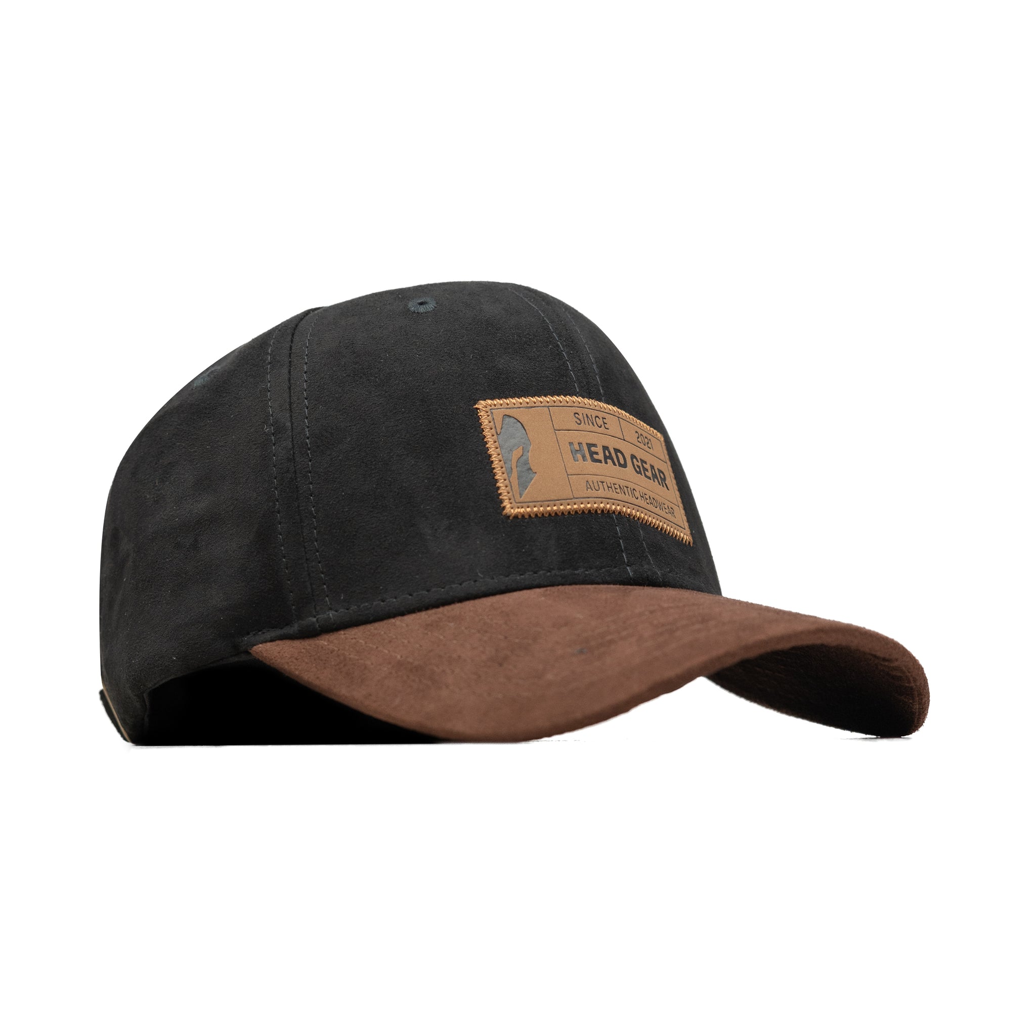 HEAD GEAR BLACK CHOCOLATE LEATHER PATCH CAP