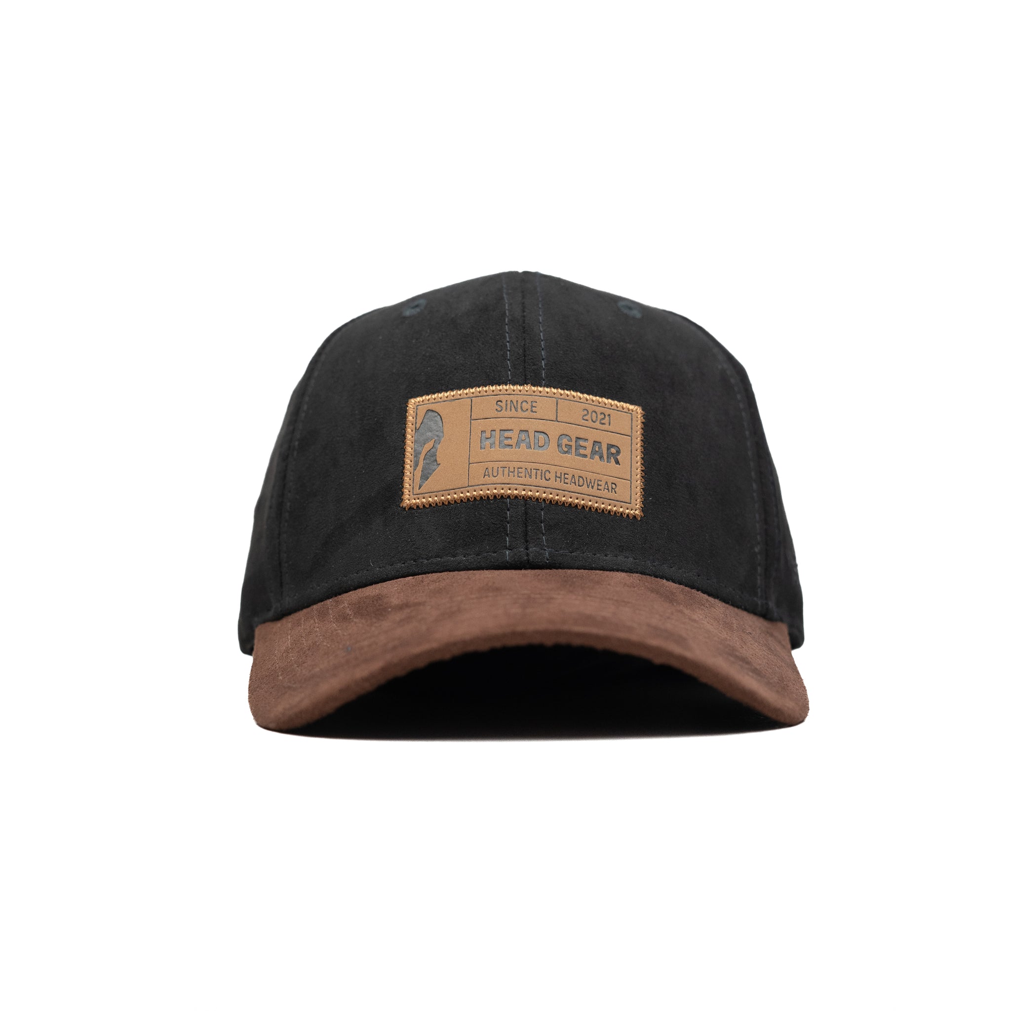 HEAD GEAR BLACK CHOCOLATE LEATHER PATCH CAP