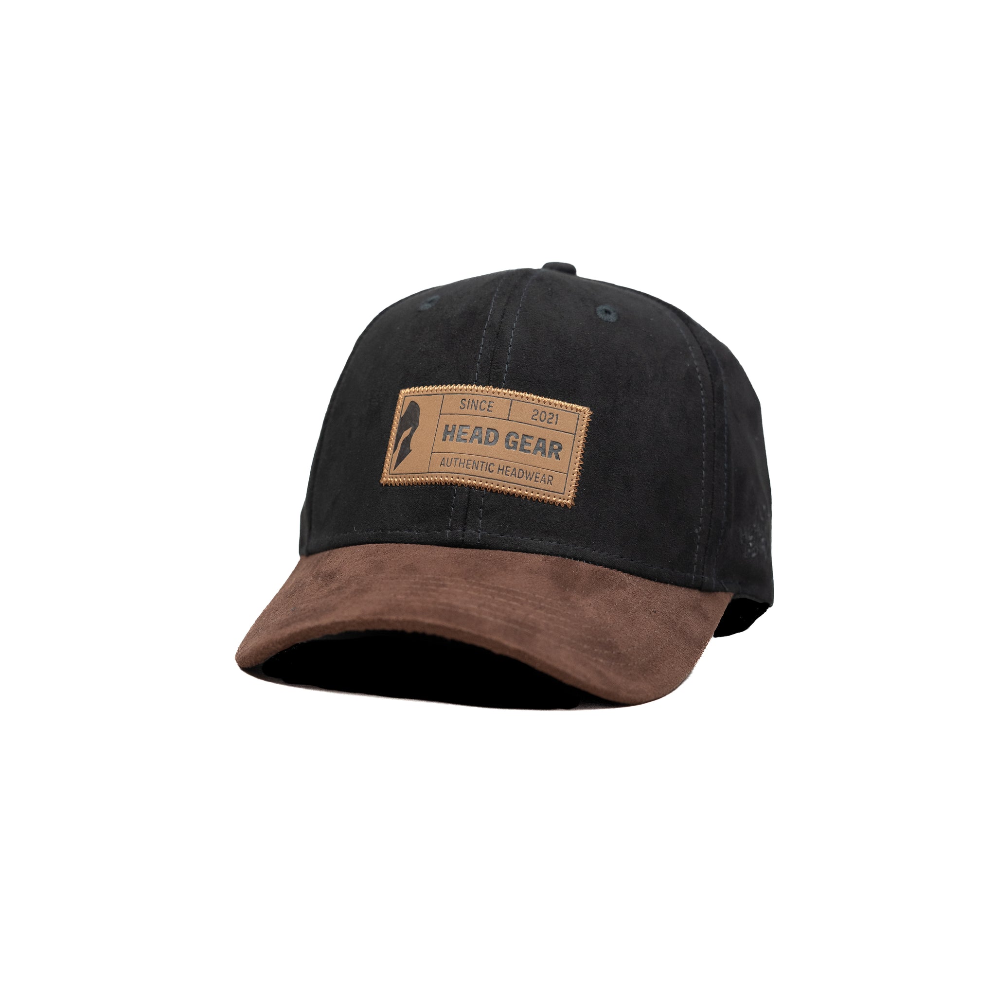 HEAD GEAR BLACK CHOCOLATE LEATHER PATCH CAP