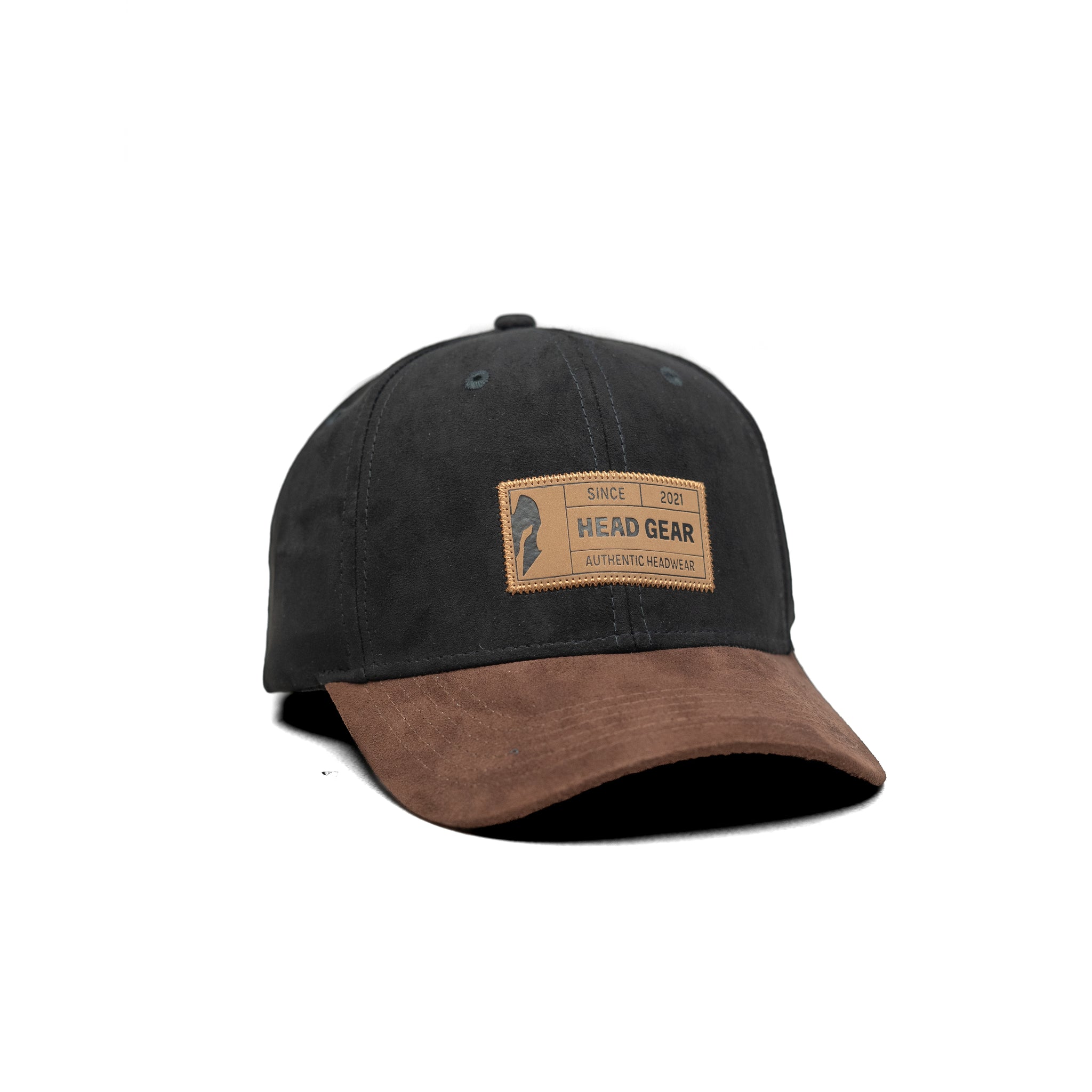 HEAD GEAR BLACK CHOCOLATE LEATHER PATCH CAP