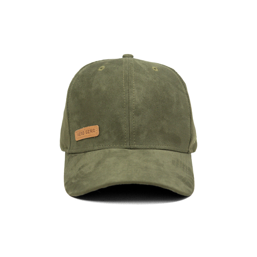 HEAD GEAR OLIVE STRUCTURED LEATHER PATCH FITTED CAP