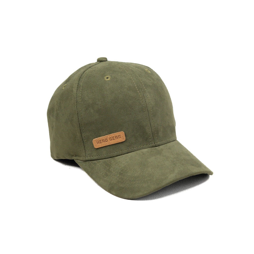 HEAD GEAR OLIVE STRUCTURED LEATHER PATCH FITTED CAP