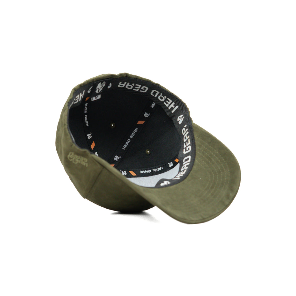 HEAD GEAR OLIVE STRUCTURED LEATHER PATCH FITTED CAP