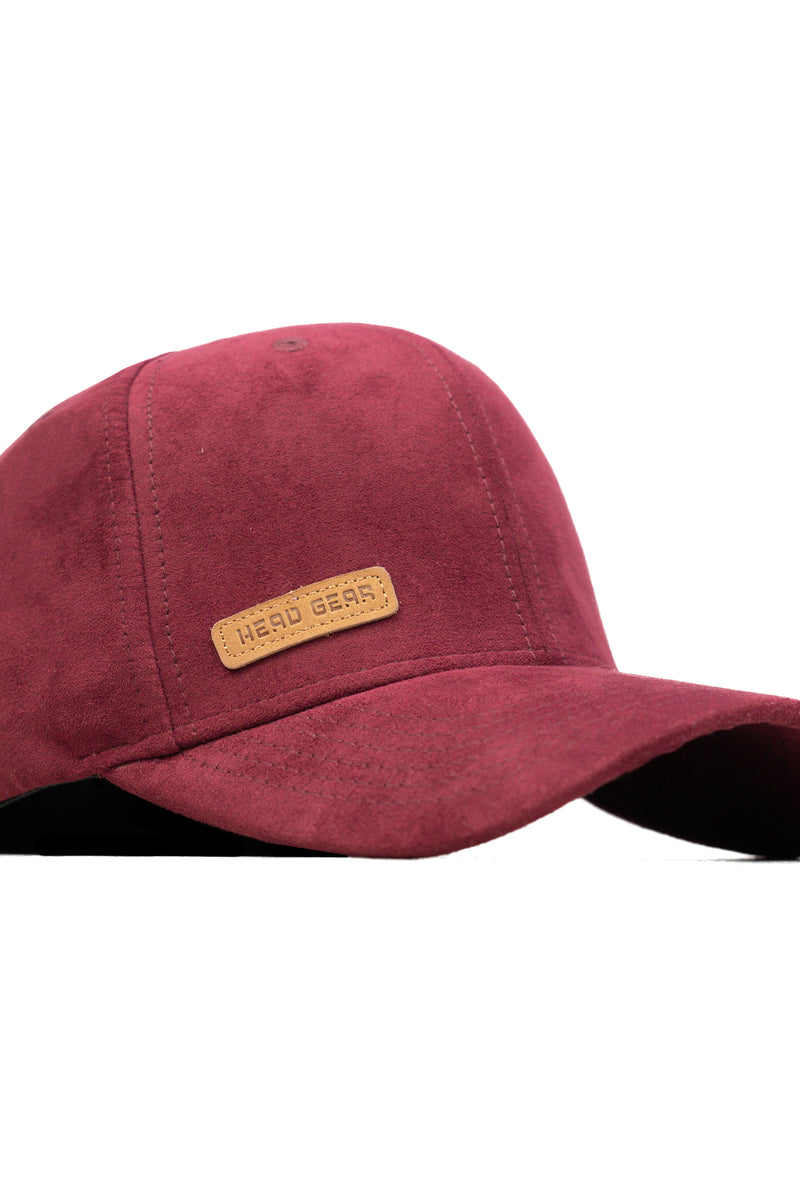 HEAD GEAR RED WINE STRUCTURED LEATHER PATCH FITTED CAP