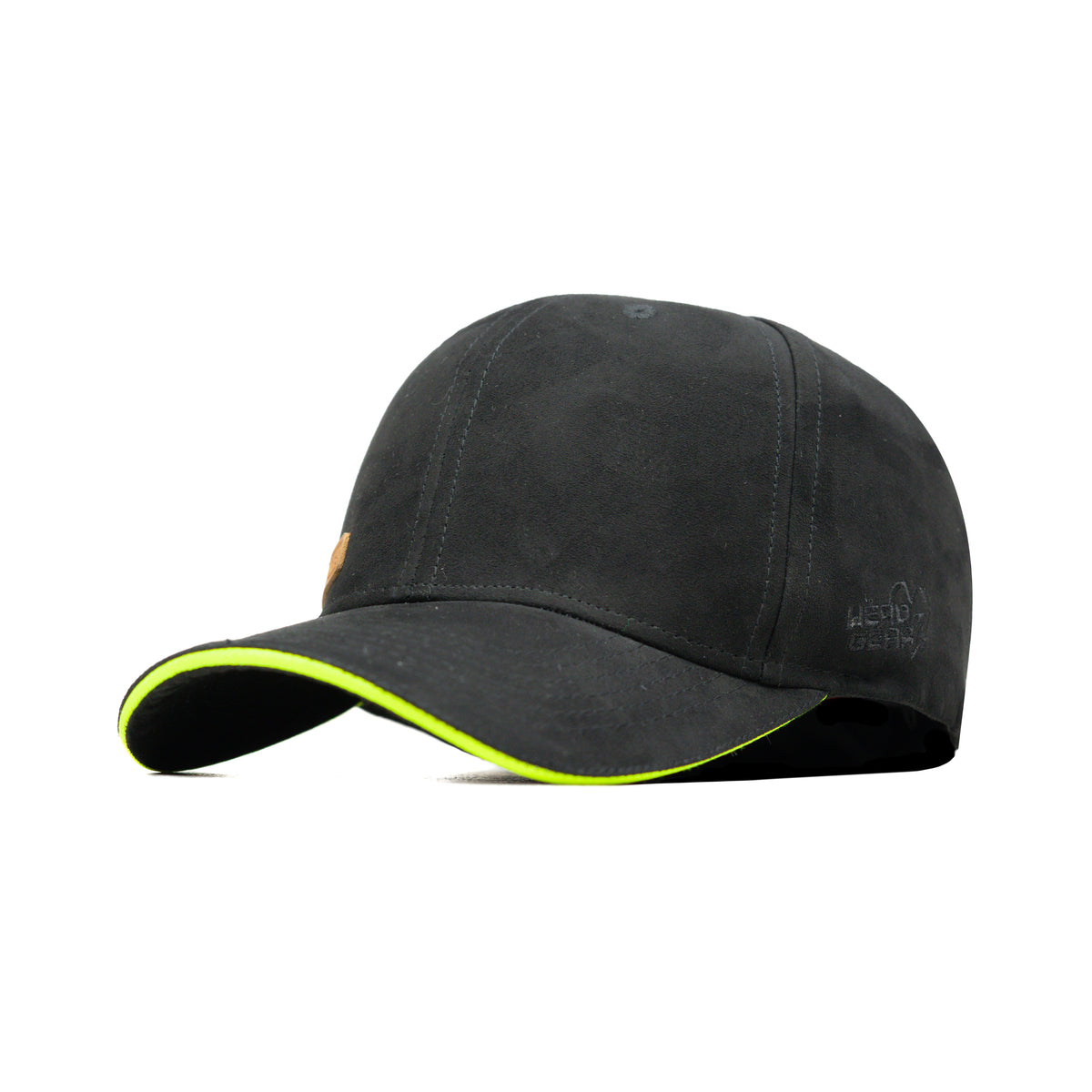 HEAD GEAR BLACK STRUCTURED LEATHER PATCH FITTED CAP
