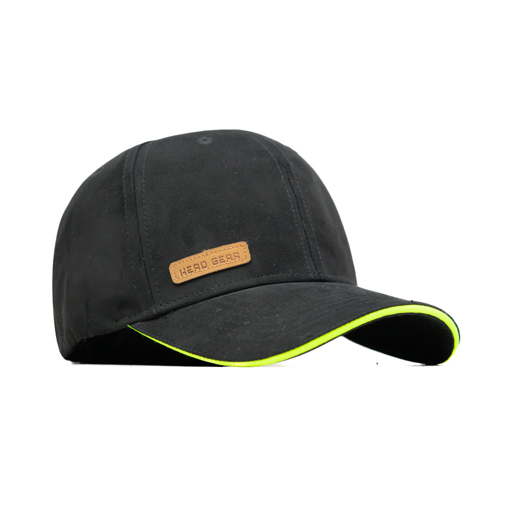 HEAD GEAR BLACK STRUCTURED LEATHER PATCH FITTED CAP
