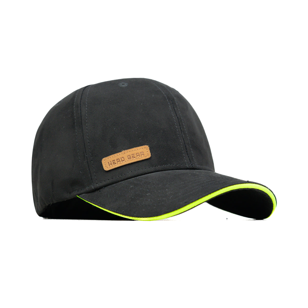 HEAD GEAR BLACK STRUCTURED LEATHER PATCH FITTED CAP