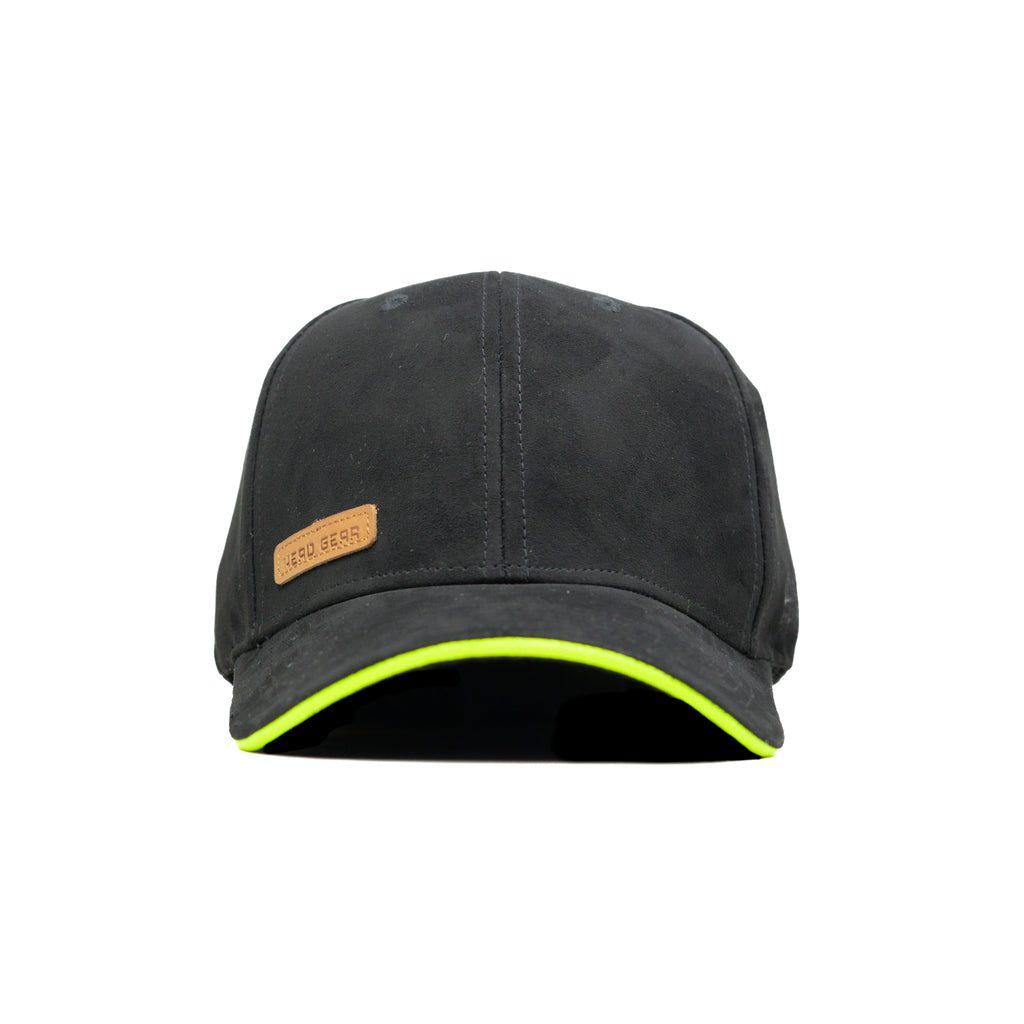 HEAD GEAR BLACK STRUCTURED LEATHER PATCH FITTED CAP