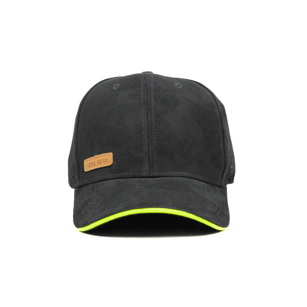 HEAD GEAR BLACK STRUCTURED LEATHER PATCH FITTED CAP