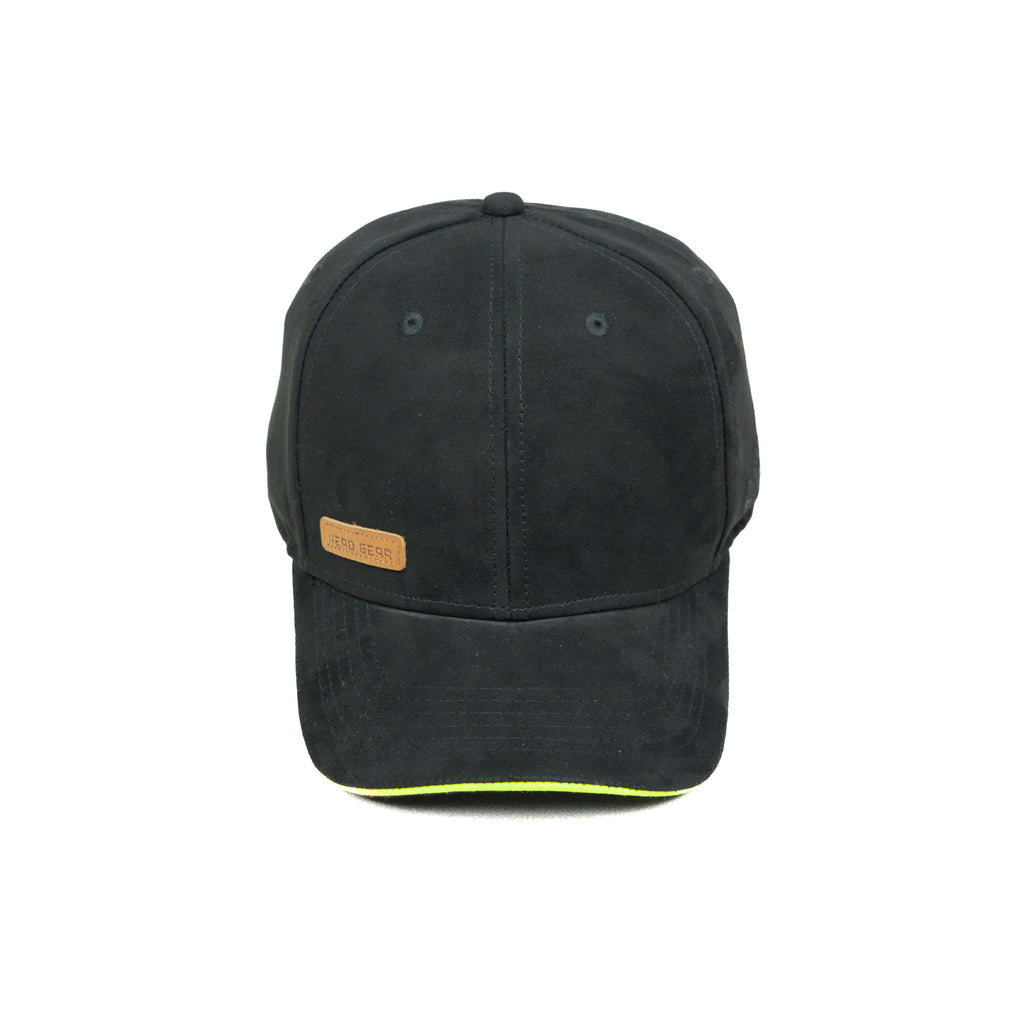 HEAD GEAR BLACK STRUCTURED LEATHER PATCH FITTED CAP