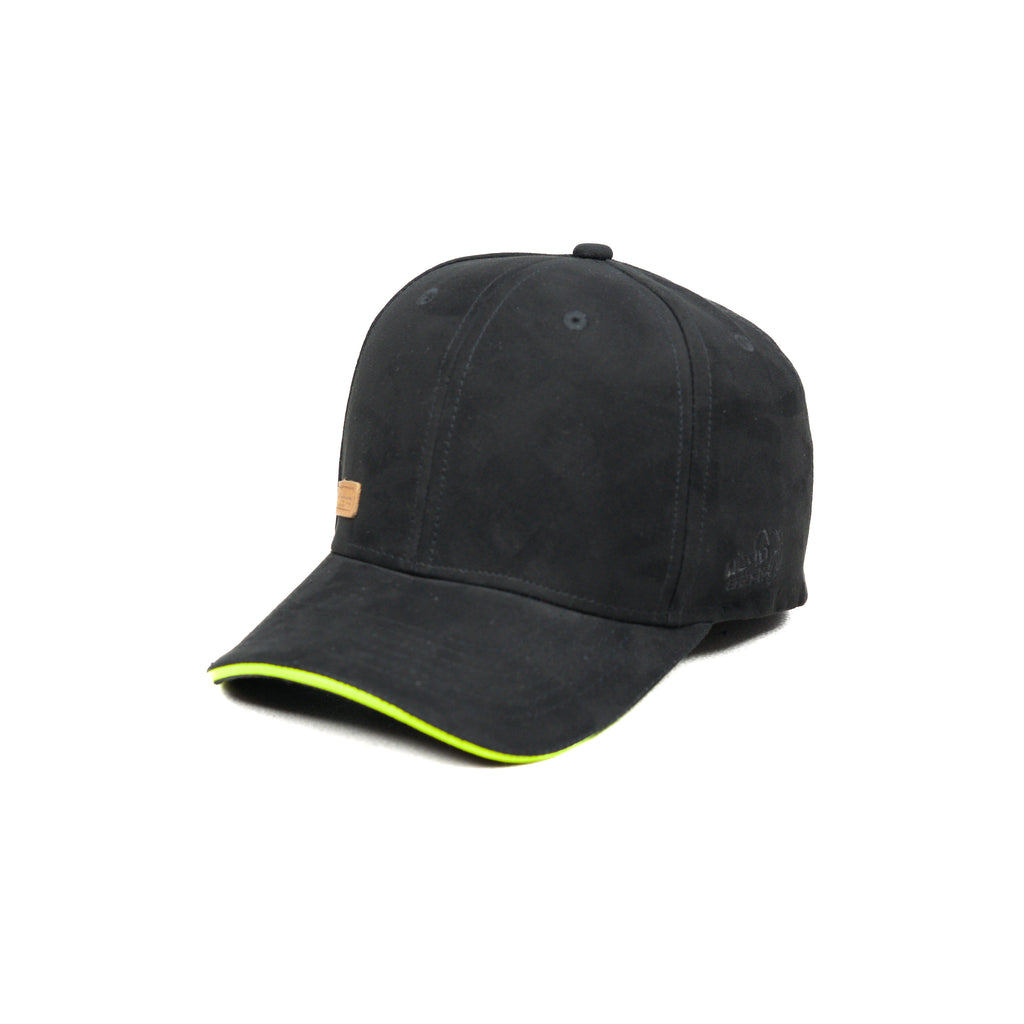 HEAD GEAR BLACK STRUCTURED LEATHER PATCH FITTED CAP