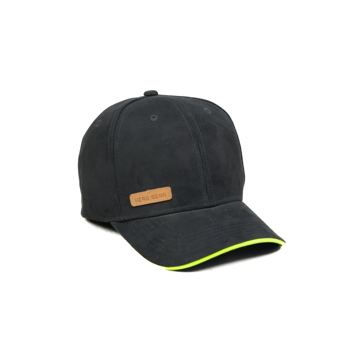 HEAD GEAR BLACK STRUCTURED LEATHER PATCH FITTED CAP