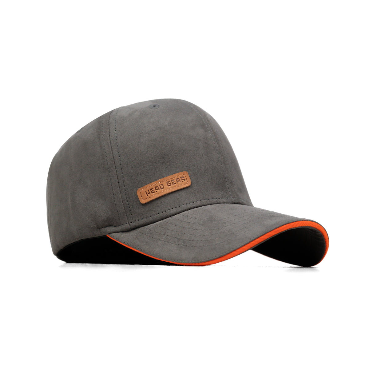 HEAD GEAR GREY STRUCTURED LEATHER PATCH FITTED CAP