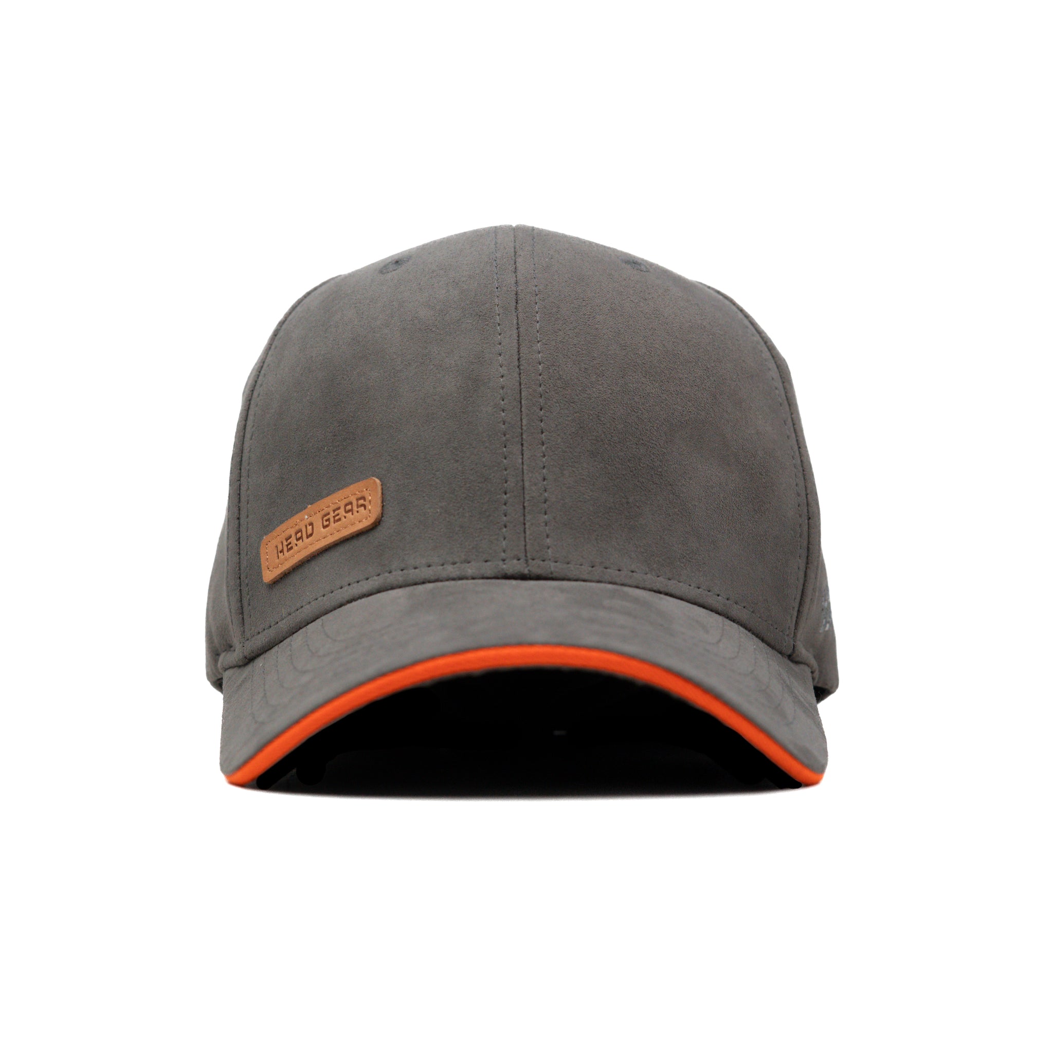 HEAD GEAR GREY STRUCTURED LEATHER PATCH FITTED CAP
