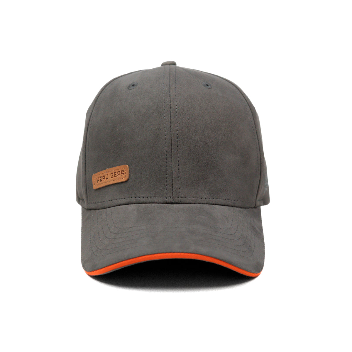 HEAD GEAR GREY STRUCTURED LEATHER PATCH FITTED CAP
