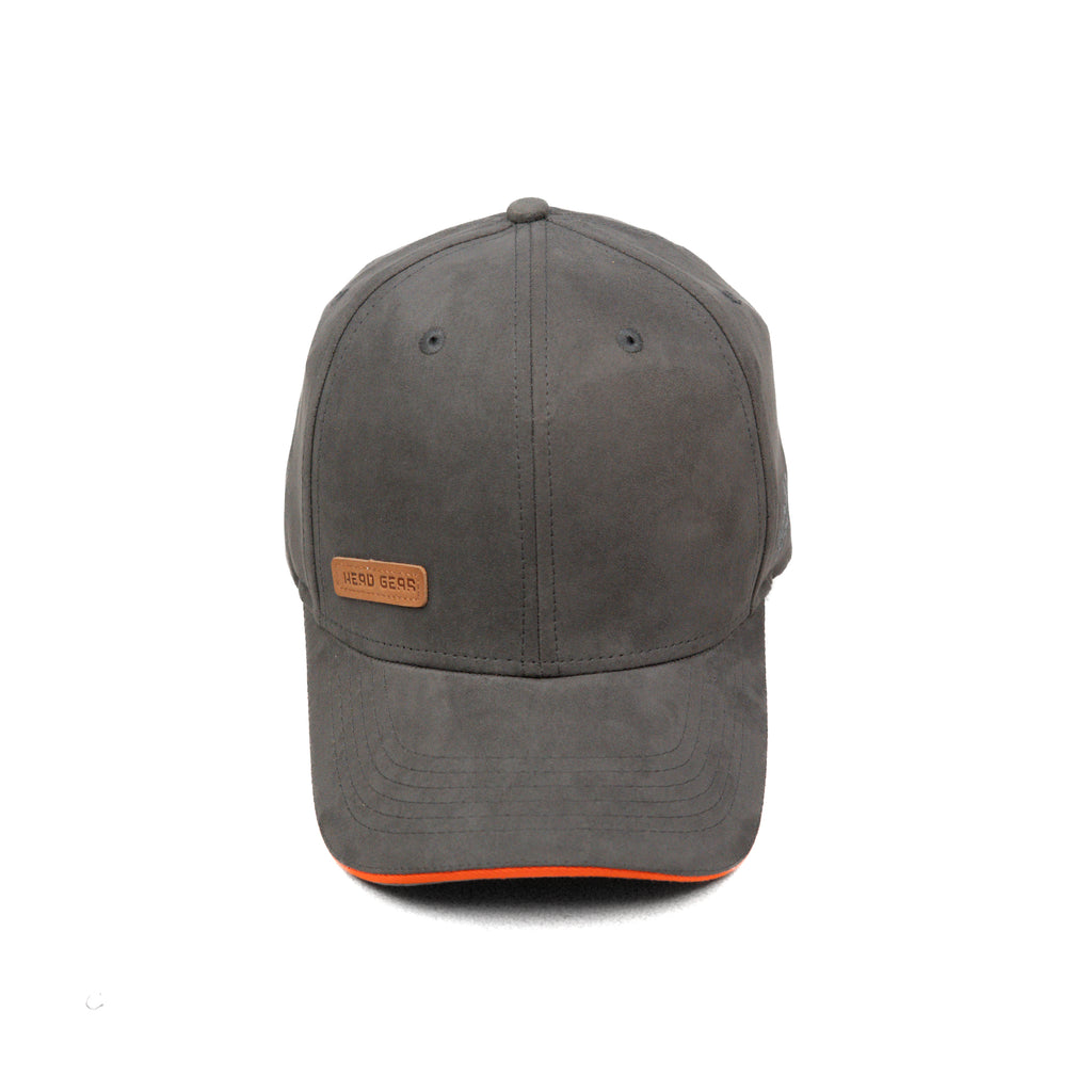 HEAD GEAR GREY STRUCTURED LEATHER PATCH FITTED CAP