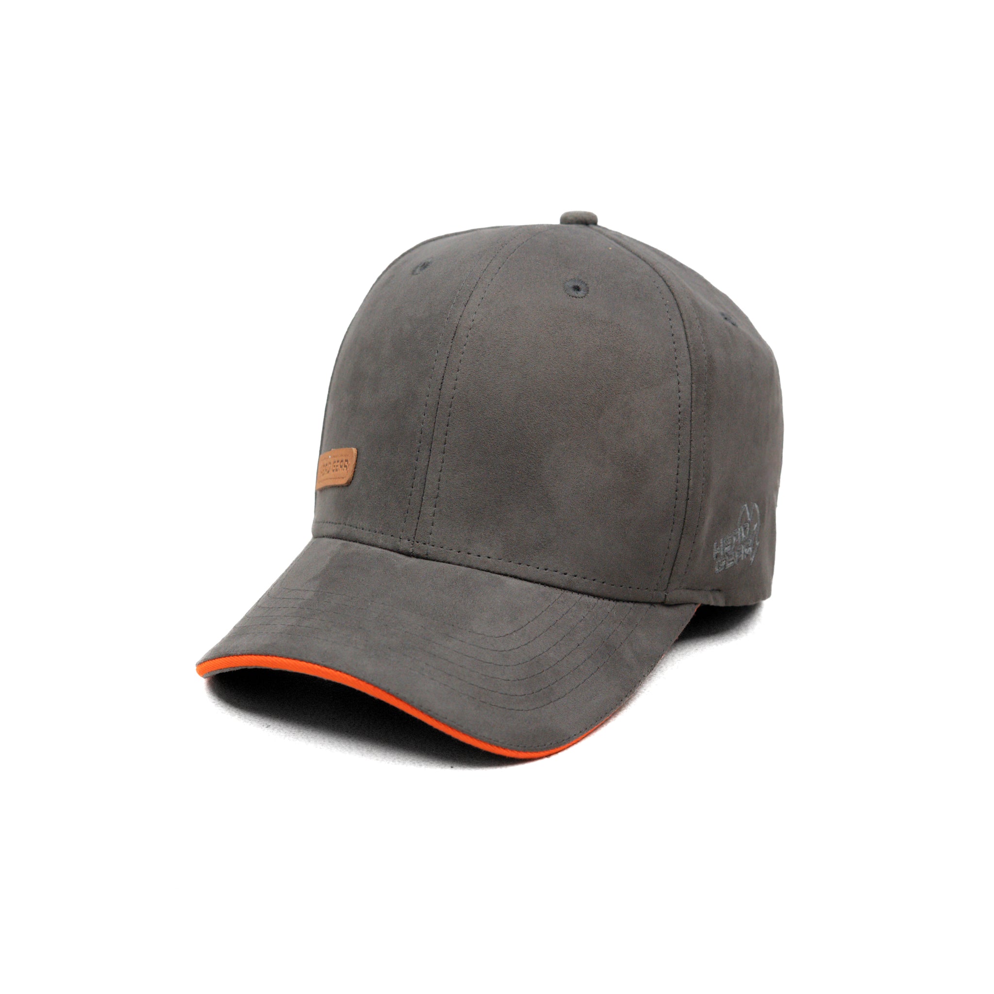 HEAD GEAR GREY STRUCTURED LEATHER PATCH FITTED CAP
