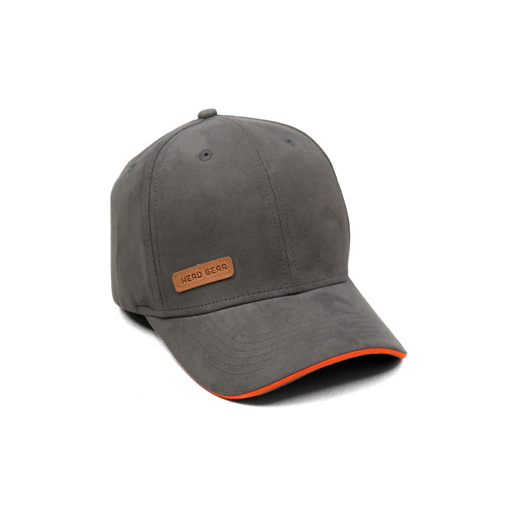 HEAD GEAR GREY STRUCTURED LEATHER PATCH FITTED CAP