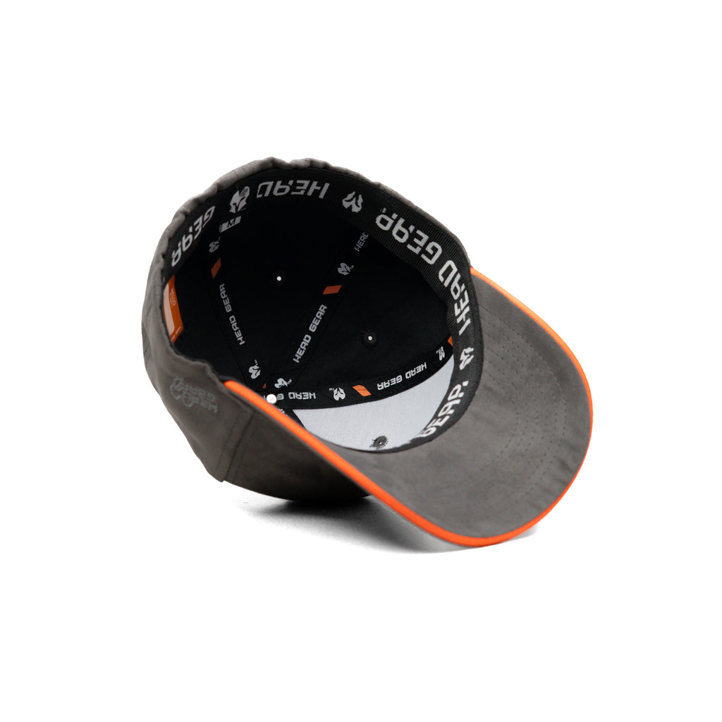 HEAD GEAR GREY STRUCTURED LEATHER PATCH FITTED CAP