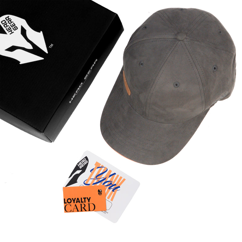 HEAD GEAR GREY STRUCTURED LEATHER PATCH FITTED CAP