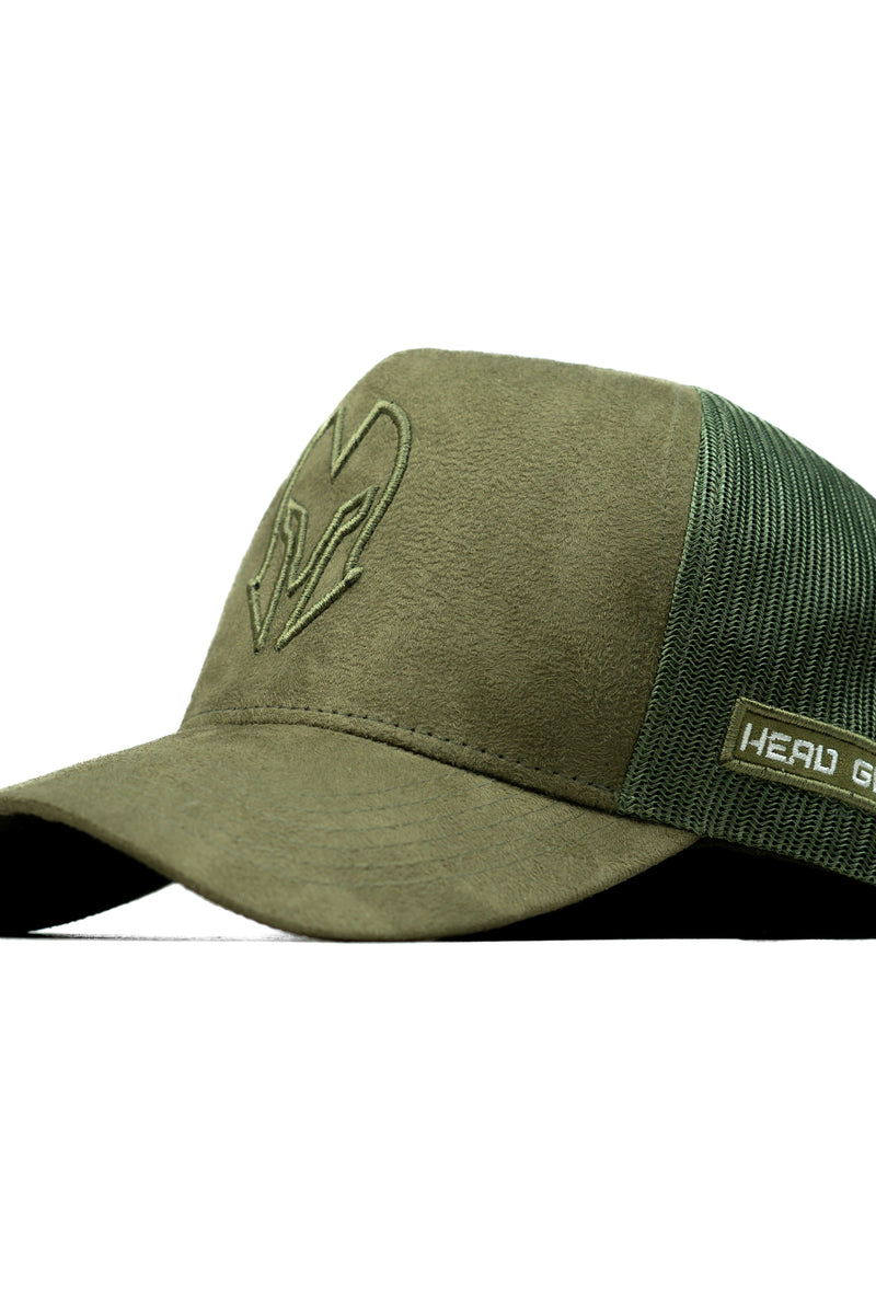 HEAD GEAR OLIVE SUPER SUEDE TRUCKER CAP