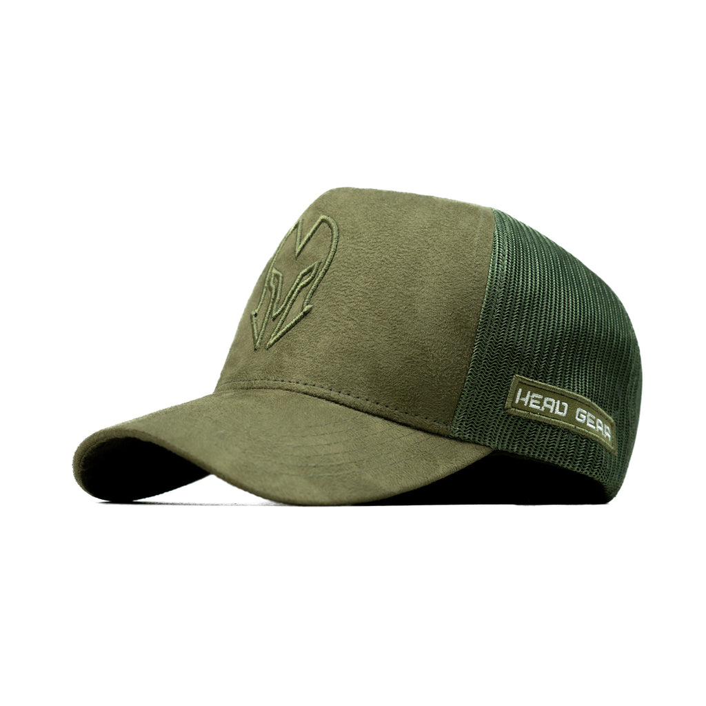 HEAD GEAR OLIVE SUPER SUEDE TRUCKER CAP