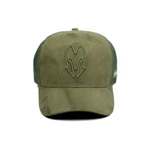 HEAD GEAR OLIVE SUPER SUEDE TRUCKER CAP