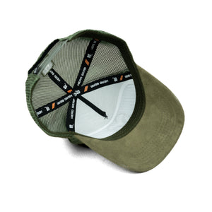 HEAD GEAR OLIVE SUPER SUEDE TRUCKER CAP