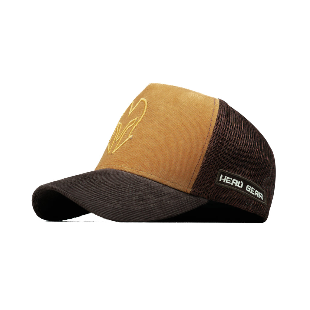 HEAD GEAR LIGHT BROWN AND DARK CHOCOLATE DUAL TONE TRUCKER CAP